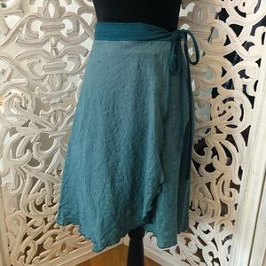 Organic Linen Teal Midi Wrap Skirt